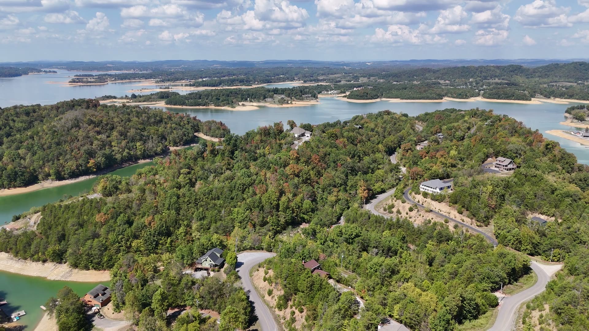 Aerial lake and mountain view in East Tennessee